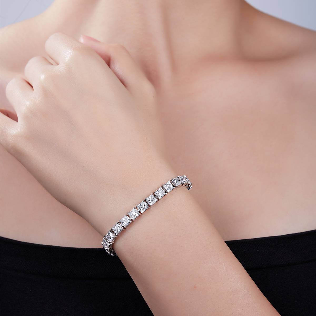 Square Stone Tennis Chain S925 Silver Plated Platinum Bracelet with Moissanite Diamond 0.5CT/piece DVVS